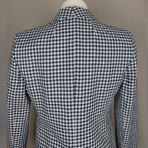 J Crew Parke Gingham Stretch Linen Blend Blazer Classic Blue Size 4 - Picture 12 of 16
